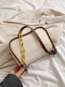 Small Saddle Bag Colourblock Chain Strap Flap For Daily - Beige - View 2