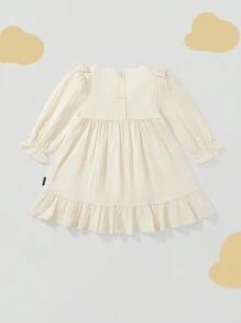 1 pièce Robe de princesse à manches longues et ourlet à volants brodés de fleurs pour jeune fille pour l'automne