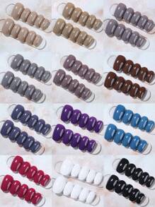288pcs/Set (12 Mixed Colors) Short Oval Nude Acrylic Nail Stickers, Full Coverage Fake Nails, Short Press-On Nail Stickers, With Storage Box, Suitable For Women And Girls For Daily And Party Use, Spring/Summer Nail Supplies - Multicolor - View 3