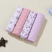 4 件套婴儿襁褓毯套装，公主马车城堡图案印花法兰绒柔软毯子包裹爱情人节 - 粉紅色女孩 - 查看 3