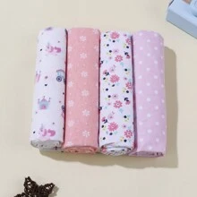 4 件套婴儿襁褓毯套装，公主马车城堡图案印花法兰绒柔软毯子包裹爱情人节 - 粉紅色女孩 - 查看 2