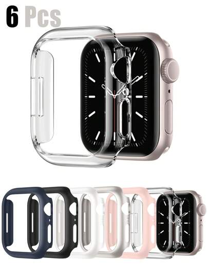 6pcs Watch Cases Compatible With Apple Watch For Men And Women 6 Color Combination Set, Simple, Stylish, Sporty, Drop-Proof, Anti-Collision Hard Pc Hollow Watch Case Compatible With Apple Watch 40/41/42/44/45/46/49mm Replacement Case Compatible With Apple Watch Series Ultra/11/10/9/8/7/6/5/4/Se Protective Case Sensitive To Touch, Easy To Wear, Protect The Watch From Damage