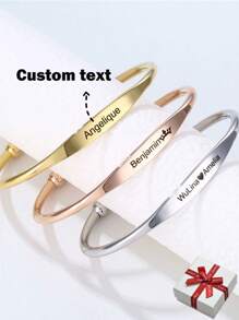 Brățară cu litere gravată cu litere din oțel inoxidabil, europeni și americani simpli Brățară cu brățară deschisă în formă de C din oțel din titan, auriu, aur trandafir, argintiu, elegant, colorat, vintage, simplu, unisex, ocazional, drăguț, personalizat, personalizat, unic, cadouri ideale pentru el, cadouri ideale pentru el, Ea,Ea,Iubitul,Iubita,Tata,Mama,Familia,Prietenii,Pentru aniversari,Pentru zile de naștere,Pentru absolvire,Pentru bal,Pentru petrecere,Bijuterii din oțel inoxidabil