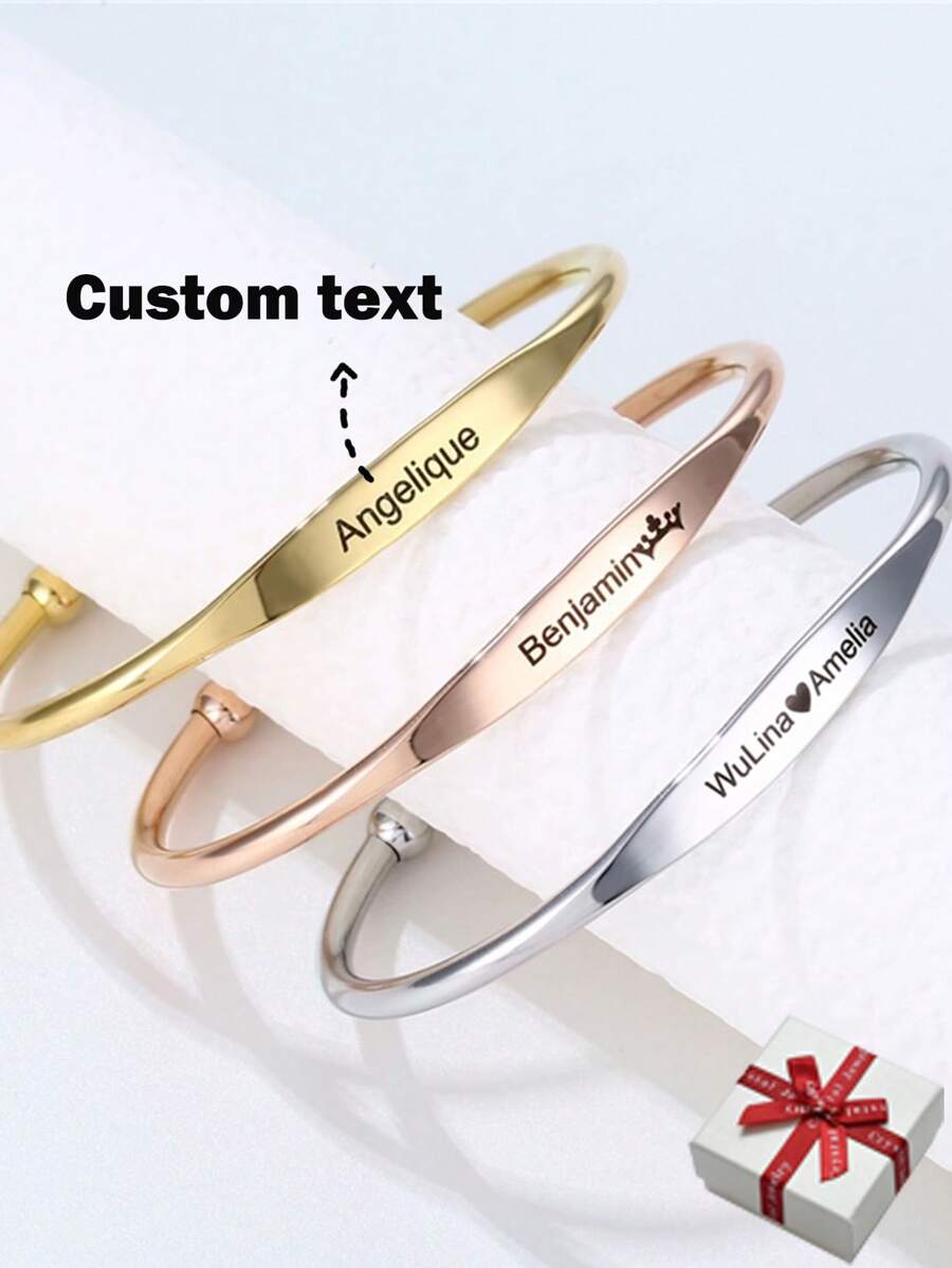 Brățară cu litere gravată cu litere din oțel inoxidabil, europeni și americani simpli Brățară cu brățară deschisă în formă de C din oțel din titan, auriu, aur trandafir, argintiu, elegant, colorat, vintage, simplu, unisex, ocazional, drăguț, personalizat, personalizat, unic, cadouri ideale pentru el, cadouri ideale pentru el, Ea,Ea,Iubitul,Iubita,Tata,Mama,Familia,Prietenii,Pentru aniversari,Pentru zile de naștere,Pentru absolvire,Pentru bal,Pentru petrecere,Bijuterii din oțel inoxidabil