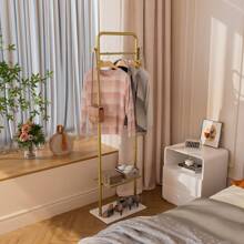 Gold Coat Rack Stand: Metal Clothing Rack With Marble Base Heavy Duty Garment Rack With 2 Shelves And 4 Hooks For For Coats Hats Scarf Jacket Dresses - Gold - View 1