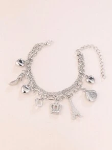 1款金色/銀色心形和貝殼吊墜高跟涼鞋手鐲，海洋沙灘皇冠和艾菲爾鐵塔吊墜鏈接手鐲，女士夏日配件 - A - 查看 12