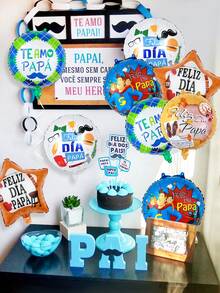 Paquete de 10 globos de aluminio en español para el Día del Padre con bigote, globos en forma de súper papá y estrella, adecuados para regalo del Día del Padre y decoración de fiesta de cumpleaños para papá - Multicolor - Ver 6