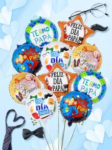Paquete de 10 globos de aluminio en español para el Día del Padre con bigote, globos en forma de súper papá y estrella, adecuados para regalo del Día del Padre y decoración de fiesta de cumpleaños para papá - Multicolor - Ver 1