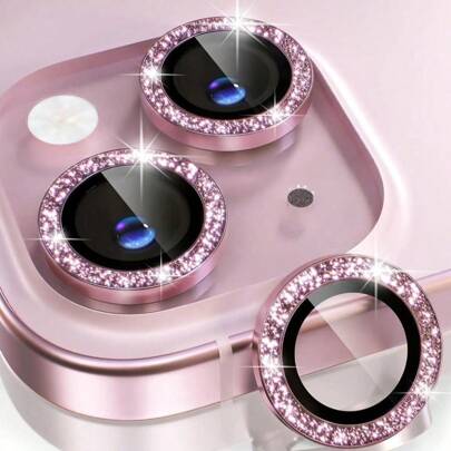 一套闪光钻石水钻相机镜头保护膜，适用于 12/12 Mini/12 Pro/12 Pro Max、 13/13 Mini/13 Pro/13 Pro Max、 11/11 Pro/11 Pro Max、 14/14 Puls/14 Pro/14 Pro Max、 15/15 Puls/15 Pro/15 Pro Max，镶嵌仿钻装饰相机盖钢化玻璃保护膜，彩色仿钻