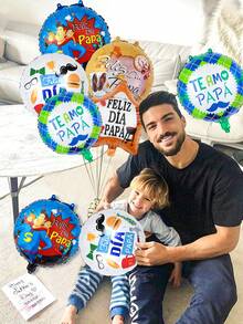 Paquete de 10 globos de aluminio en español para el Día del Padre con bigote, globos en forma de súper papá y estrella, adecuados para regalo del Día del Padre y decoración de fiesta de cumpleaños para papá - Multicolor - Ver 3