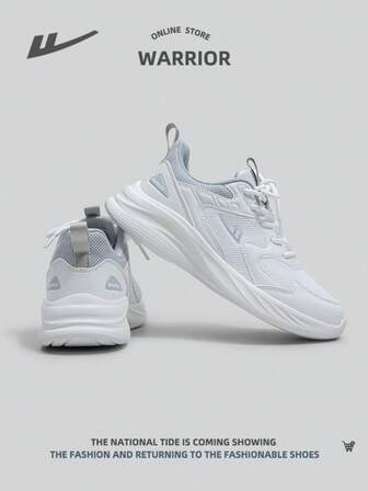 WARRIOR 1雙運動款透氣女士白色戶外跑鞋，前面綁帶設計和柔軟鞋底