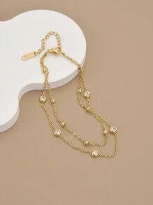 1 pieza Tobillera de moda de verano para mujer de acero inoxidable con strass (El número de cuentas puede tener una desviación, el número de cuentas está sujeto al tamaño)