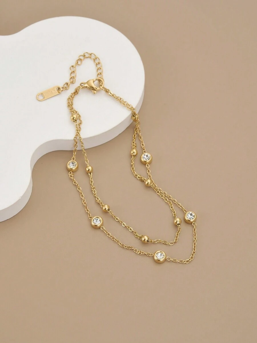 1 pieza Tobillera de moda de verano para mujer de acero inoxidable con strass (El número de cuentas puede tener una desviación, el número de cuentas está sujeto al tamaño)