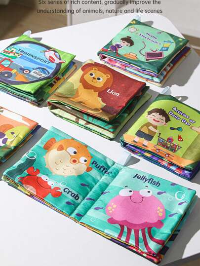 1套4頁BB書玩具，適用於嬰兒，幼兒和學步兒童的觸感發聲布書，用於蒙特梭利嬰兒，早期互動車和嬰兒車軟玩具，男女適用
