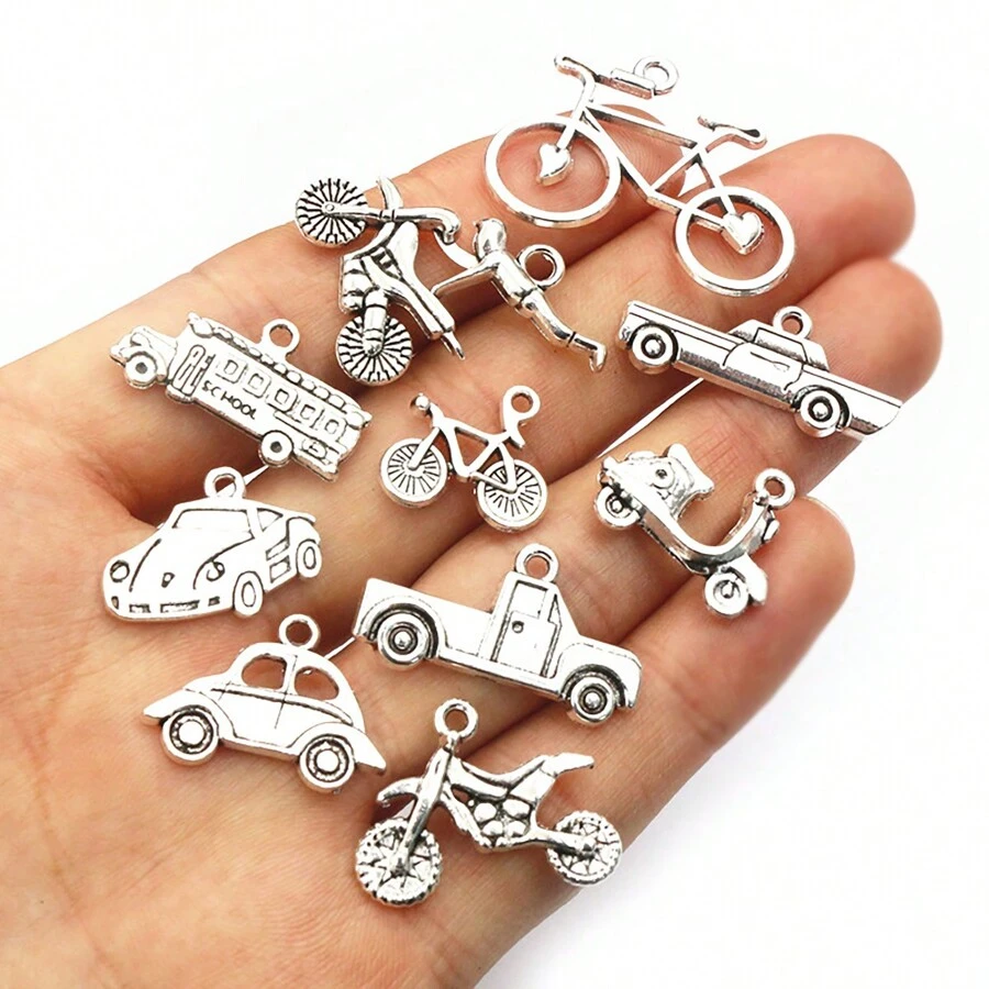 20 chiếc Mặt dây chuyền bằng kim loại trang trí xe đạp xe máy xe tải xe cổ mạ bạc DIY Phụ kiện trang sức thủ công - Màu Bạc Cổ - Xem 1