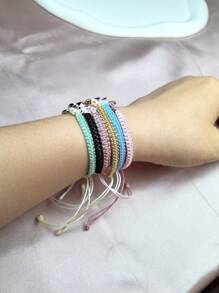 1pc Sweet & Simple Heart-Shaped Braided Rope Bracelet, Suitable As A Couple's Gift - Baby Blue - View 5