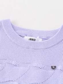 Annil Tween 女童螺纹毛衣长袖连衣裙春秋时尚网眼拼接连衣裙 - 紫色 - 查看 4