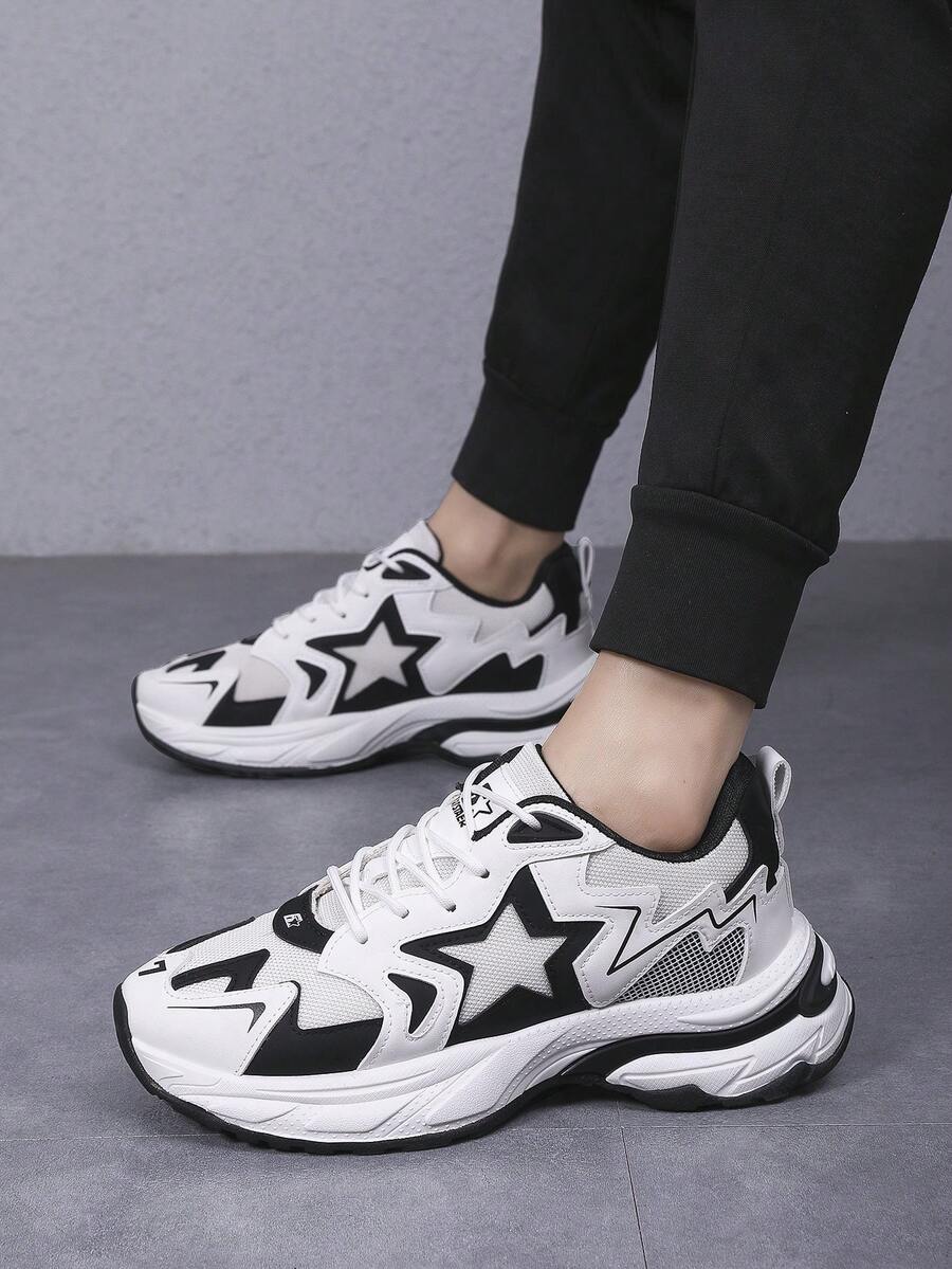 Men Comfortable Breathable Five-Pointed Star Mesh Thick-Soled Anti-Slip Wear-Resistant Lace-Up Casual Shoes