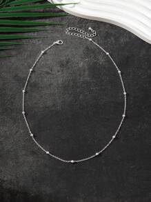 1pc European And American Simple Round Beaded Necklace For Daily Wear - Silver - View 2