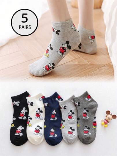 5 pares de calcetines de mujer lindos de dibujos animados japoneses diarios, versátil, amigable con la piel, cómodo, transpirable y que absorben el sudor