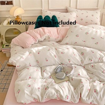 1pc Floral Pattern Duvet Cover Set, Color Block Modern Bedding, Suitable For Bedroom, All Seasons