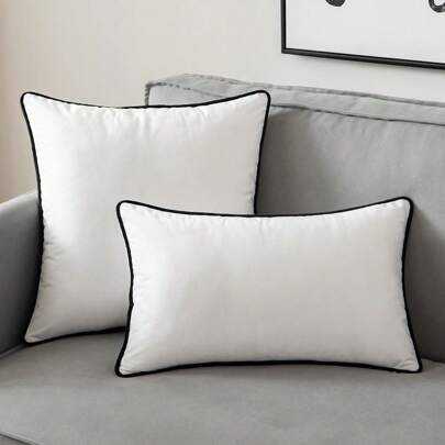 1pc Solid Color Piping Decor Pillowcase, Suitable For Bed And Sofa