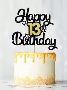 1pc Happy Birthday Paper Cake Topper, Celebrate 10 12 13 14 15 16 17 18 21 Years Old Birthday Party Decoration,Christmas - Multicolor - View 15