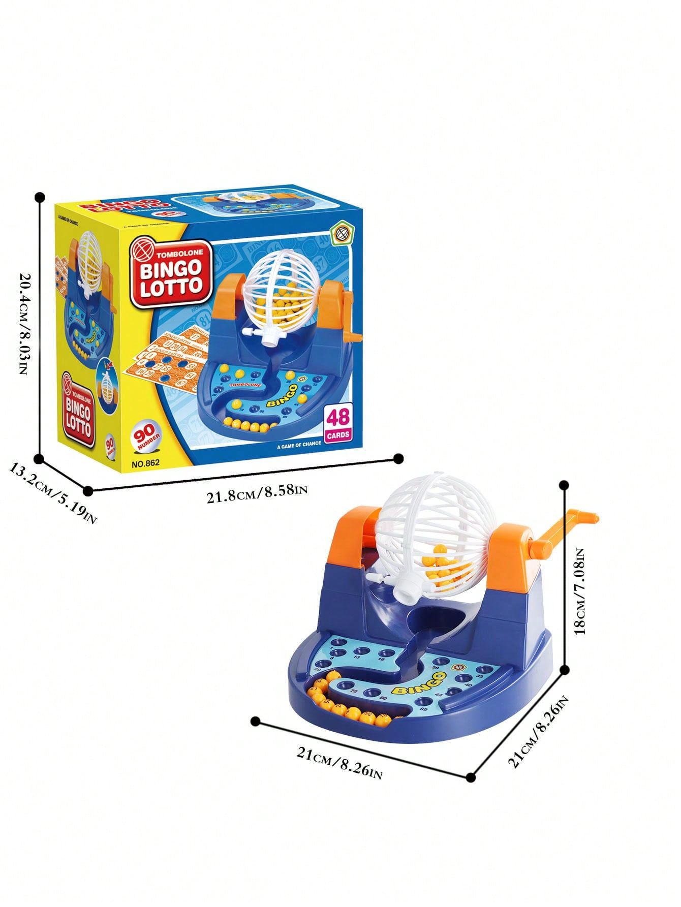 Loto mémo et domino Hobby Tech Jeu de societe Bingo loto Bleu avec distributeur de boules, 90 Boules numérotées, 48 cartes et des jetons HobbyTech