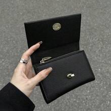 批发女士短款钱包，PU皮革流行款式搭扣小钱包 - 黑色 - 查看 4