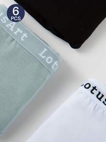 6 件装 女士高腰字母印花三角裤 舒适透气日常内裤 黑色 - 彩色 - 查看 3