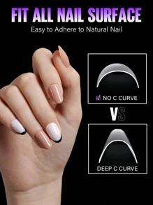 240入組短橢圓形丙烯酸假指甲，12個尺寸半覆蓋式指甲，完美適用於指甲延長和DIY在家製作的貼片式指甲美容用品 - 無色 - 查看 6