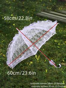 1 Peça Guarda-chuva Branco Grande de Renda com Bordas Verticais e Borda Floral Estilo Europeu, Perfeito para Casamentos e Halloween