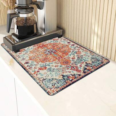 1pc Boho Dish Drying Mat - Non-Slip, Super Absorbent, Soft Rubber Draining Mat, Coffee Maker Mat, Suitable For Kitchen Countertops, Bar Counters, Patio Tables And Home Kitchen Decoration