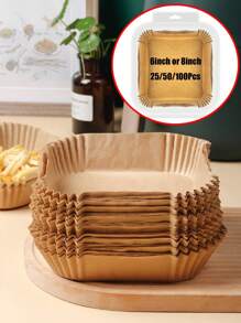 25/50/100 Sheet Air Fryers Lined With Plastic Shell Packaging, Non-Stick Baking Paper,6inch Or 8inch Compatible With Most Air Fryers - Square-natural Color - View 1