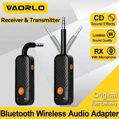  VAORLO 2-In-1 Bluetooth 5.2 Audio Receiver Transmitter 3.5MM AUX Plug With Microphone Hifi Stereo Music Wireless Adapter Compatible With Headphones Computer TV Car Speaker Amplifier