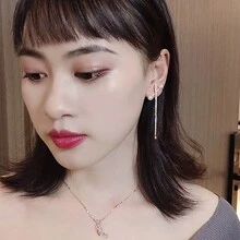 韓國精緻假珍珠流蘇長耳線幾何耳環女式閃亮耳環首飾 - 幾何 - 查看 3