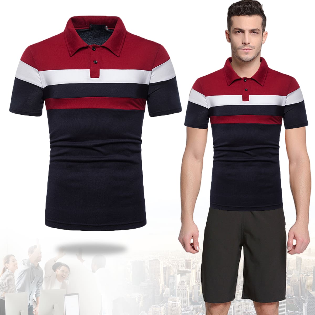 Playera Polo Hombre Franjas Colores Diseño Original Moda - Rojo - Ver 1