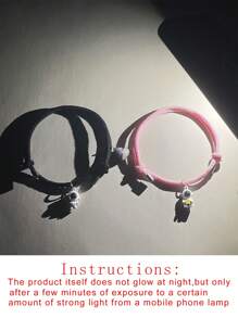 ATLVXJL 2件套情侣发光宇航员镶嵌投影珍珠心形吊坠手链礼物 - 彩色 - 查看 9