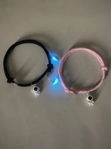 ATLVXJL 2件套情侣发光宇航员镶嵌投影珍珠心形吊坠手链礼物 - 彩色 - 查看 6