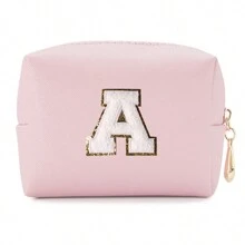 1pc跨境熱門便攜式旅行化妝包，化妝包，小型便攜式女性PU防水化妝品收納袋，26條毛巾繡字化妝包，八角形洗漱包，大容量旅行收納袋，手提包，返校禮物送給老師，姐妹禮物，最好的母親禮物，生日禮物，周年紀念禮物，畢業禮物，時尚項目手提包，滿足日常旅行需要 - 粉色 - 查看 16