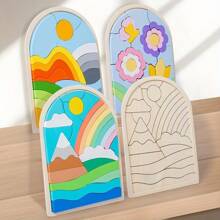 1 PC Wooden Rainbow Matching Board Three-Dimensional Puzzle Toy,Training Focus,Early Education Building Blocks Matching Educational Toys,Puzzle For Toddler,Preschool,Jigsaw Puzzle,Sensory Bin,Kid Puzzle,Puzzle Game,Jigsaw Puzzle Kids,Toddler Blocks,Mini Puzzle,Toys Toddler,Montessori Toys,Wooden Puzzle Toy