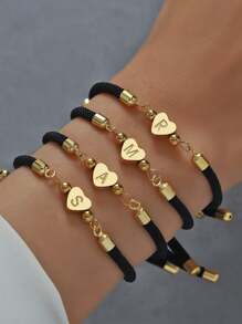 1 pièce Bracelet pour femmes de 4 couleurs A-Z Initiale 26 Lettre Cœur Couleurs de plage Bracelet corde réglable Cadeau de bijoux pour la Saint-Valentin