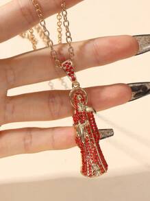 1pc Men's Rhinestone Skull Pendant Necklace Hip-Hop Necklace - Yellow Gold - View 5