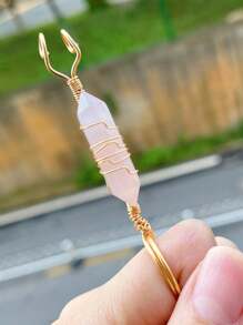 1pc Natural Colorful Crystal Raw Stone Cigarette Holder Ring: Prevent Finger Yellowing - Multicolor - View 13