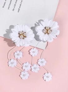 2pcs Women's Double-Sided White Flowers Hair Clips,Sweet Three Faux Pearls Six Petals Alligator Hair Clips,Women Fashion Hair Accessories For Daily. Valentine's Day Valentines Claw Clips Hair Claws Hair Barrettes, School Stuff - White - View 3