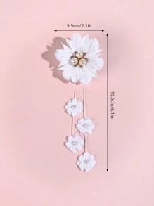 2pcs Women's Double-Sided White Flowers Hair Clips,Sweet Three Faux Pearls Six Petals Alligator Hair Clips,Women Fashion Hair Accessories For Daily. Valentine's Day Valentines Claw Clips Hair Claws Hair Barrettes, School Stuff - White - View 5