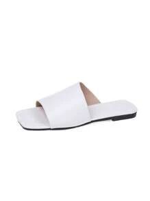 Flache Sandalen für Damen mit niedrigem Absatz, Slipper, offene/zehenquadratische Spitze, leichte weiße Hausschuhe für Strandurlaube