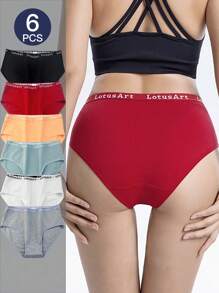 6 件装 女士高腰字母印花三角裤 舒适透气日常内裤 黑色 - 彩色 - 查看 2