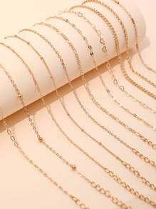 Set de 11 piezas de malagueñas de cadena básicas de moda para apilamiento, Set de malagueñas de cadena simple