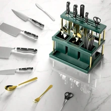 Multi-Functional Kitchen Countertop Storage Rack With Water Collecting Tray, Can Hold Chopsticks, Knives, Spoons, Etc. Keeping Your Kitchen More Organized